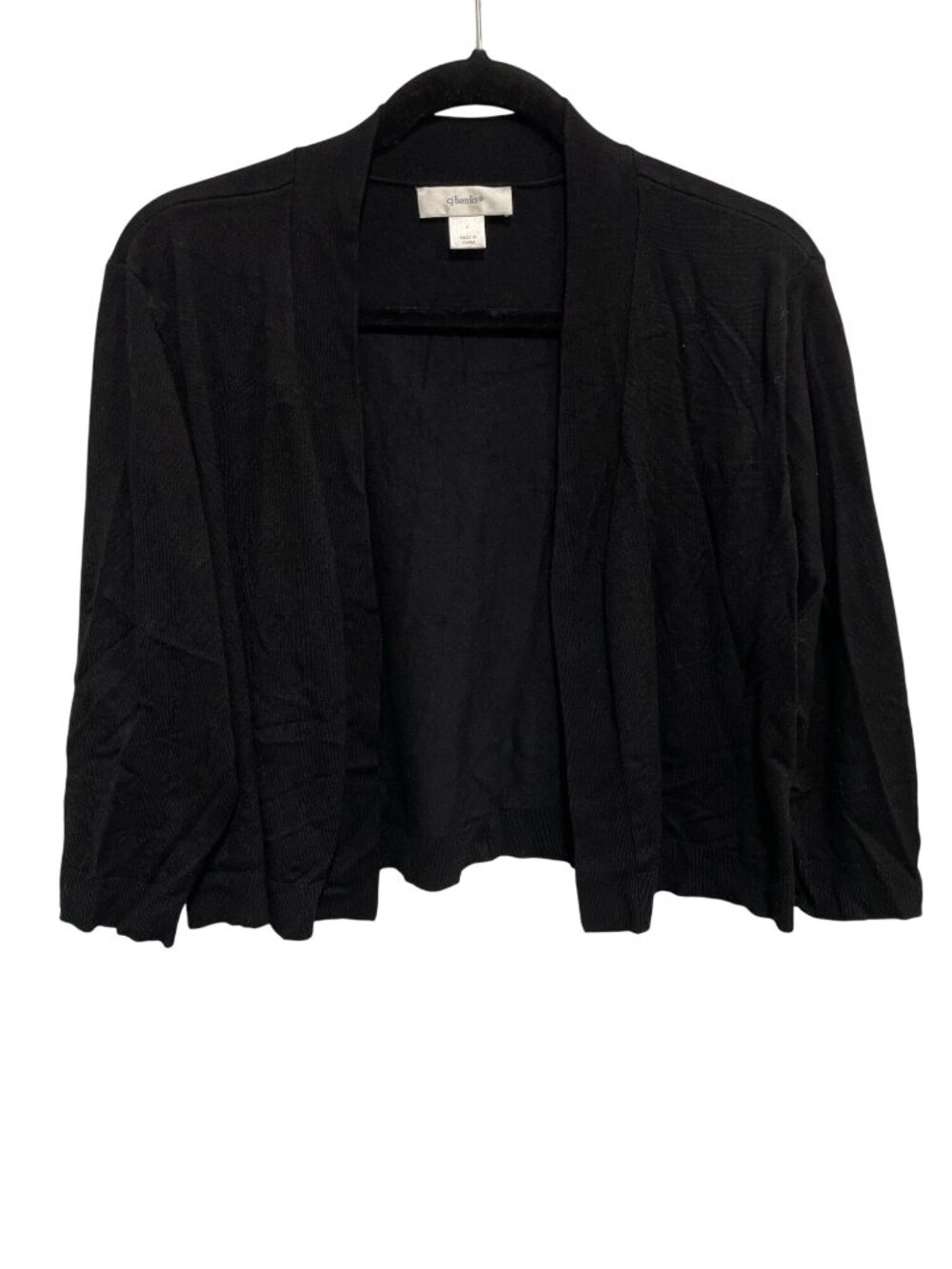 CJ Banks Cardigan Sweater Size X Open Front Cropped Black Rayon Blend Cozy Knit